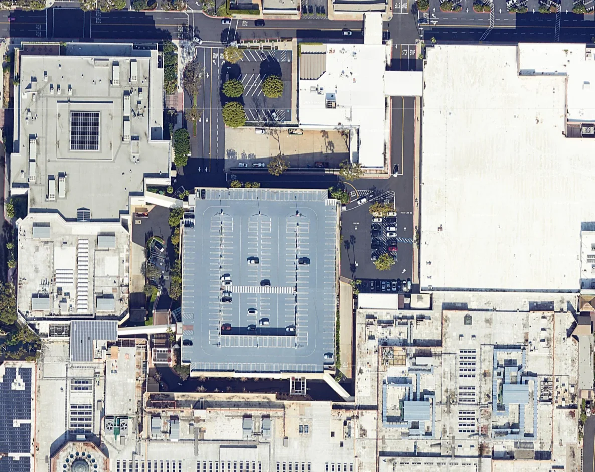 Satellite view of parking structure